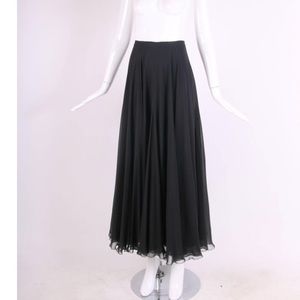 Chanel Black Silk Chiffon Multi-Layered Maxi Skirt
